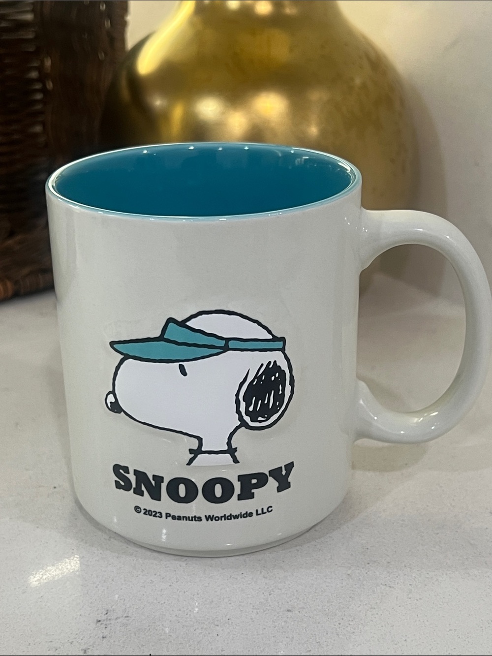 Peanuts Snoopy White Mug with Teal Interior. New without tag.